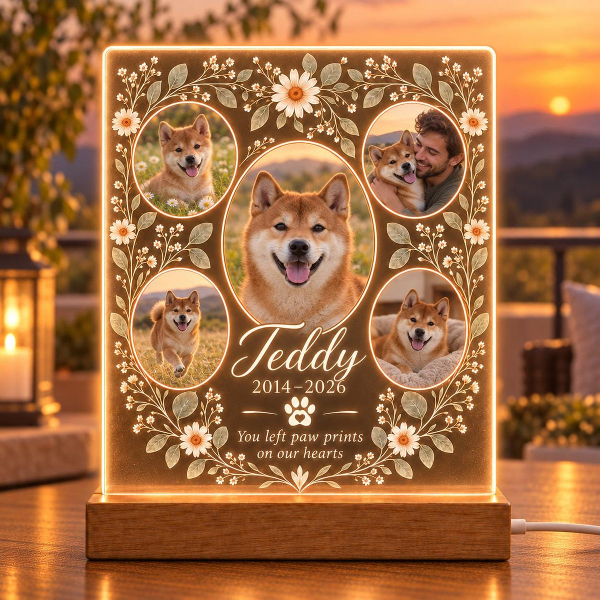 Custom Pet Memorial Lamp, Personalized Dog Photo Acrylic Plaque, Rainbow Bridge Pet Remembrance Light, Sympathy Gift for Pet Owner