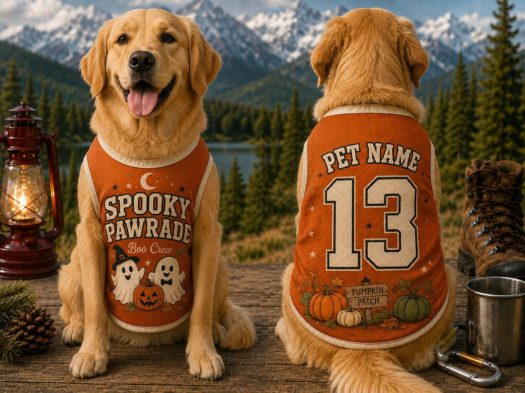 Spooky Pawrade Pet Jersey, Custom Name Number Dog Shirt, Boo Crew Ghost Outfit, Pumpkin Patch Fall Costume, Halloween Pet Gift