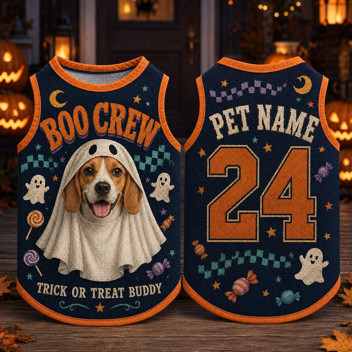 Ghost Dog Halloween Vest, Personalized Pet Name Number Jersey, Boo Crew Trick or Treat Pet Shirt, Spooky Puppy Costume, Halloween Dog Gift