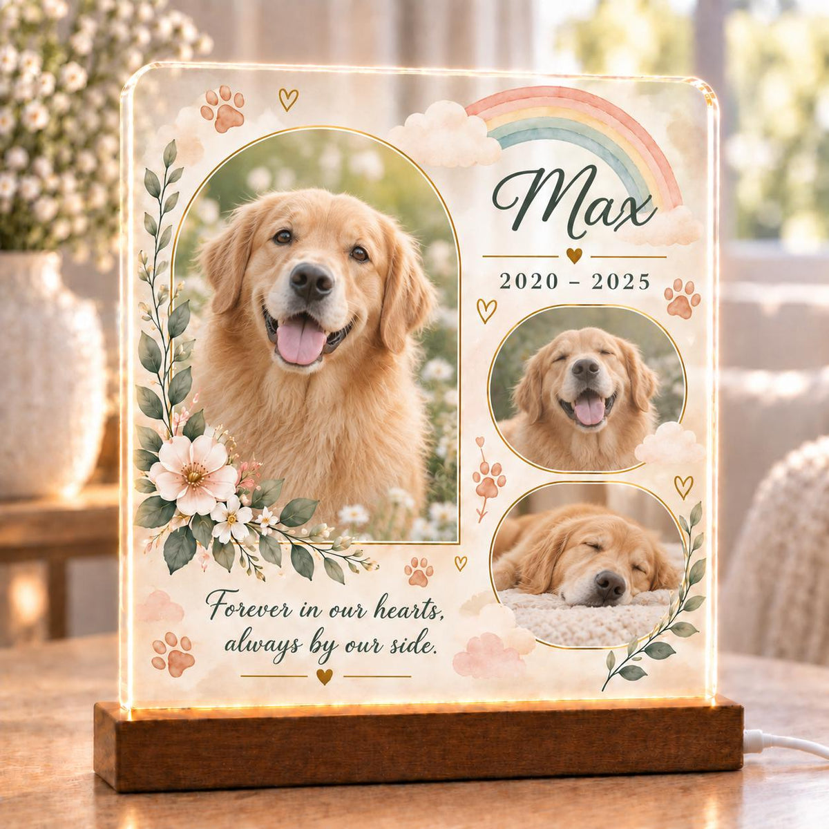 Cat Memorial Lamp, Custom Pet Photo Acrylic Plaque, Personalized Rainbow Bridge Light, Ragdoll Cat Remembrance Gift, Pet Loss Keepsake