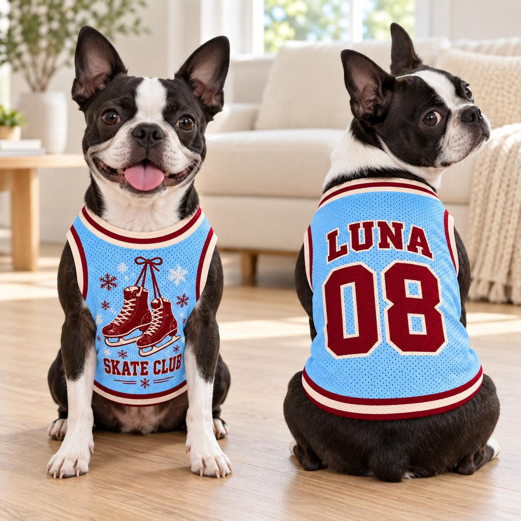 Ice Skate Pet Jersey, Personalized Dog Name Number Shirt, Winter Skating Pet Top, Skate Club Outfit, Custom Dog Gift