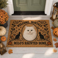Personalized Halloween Cat Doormat, Custom Pet Photo Welcome Mat, Haunted Cat Door Mat, Spooky Fall Porch Decor, Cat Lover Gift