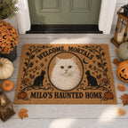 Personalized Halloween Cat Doormat, Custom Pet Photo Welcome Mat, Haunted Cat Door Mat, Spooky Fall Porch Decor, Cat Lover Gift