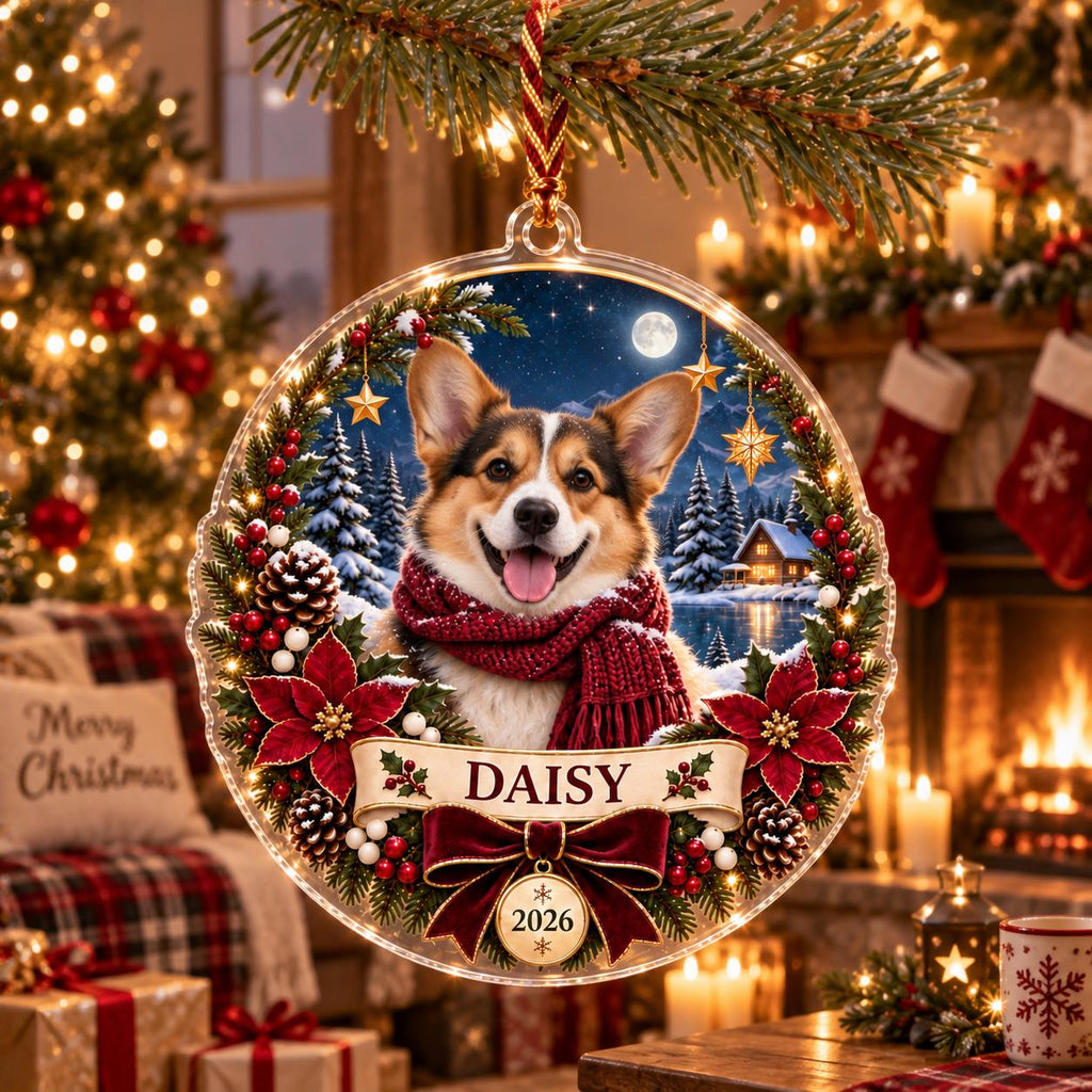 Golden Retriever Christmas Ornament, Personalized Dog Acrylic Keepsake, Custom Pet Name Year Decor, Dog Lover Holiday Gift