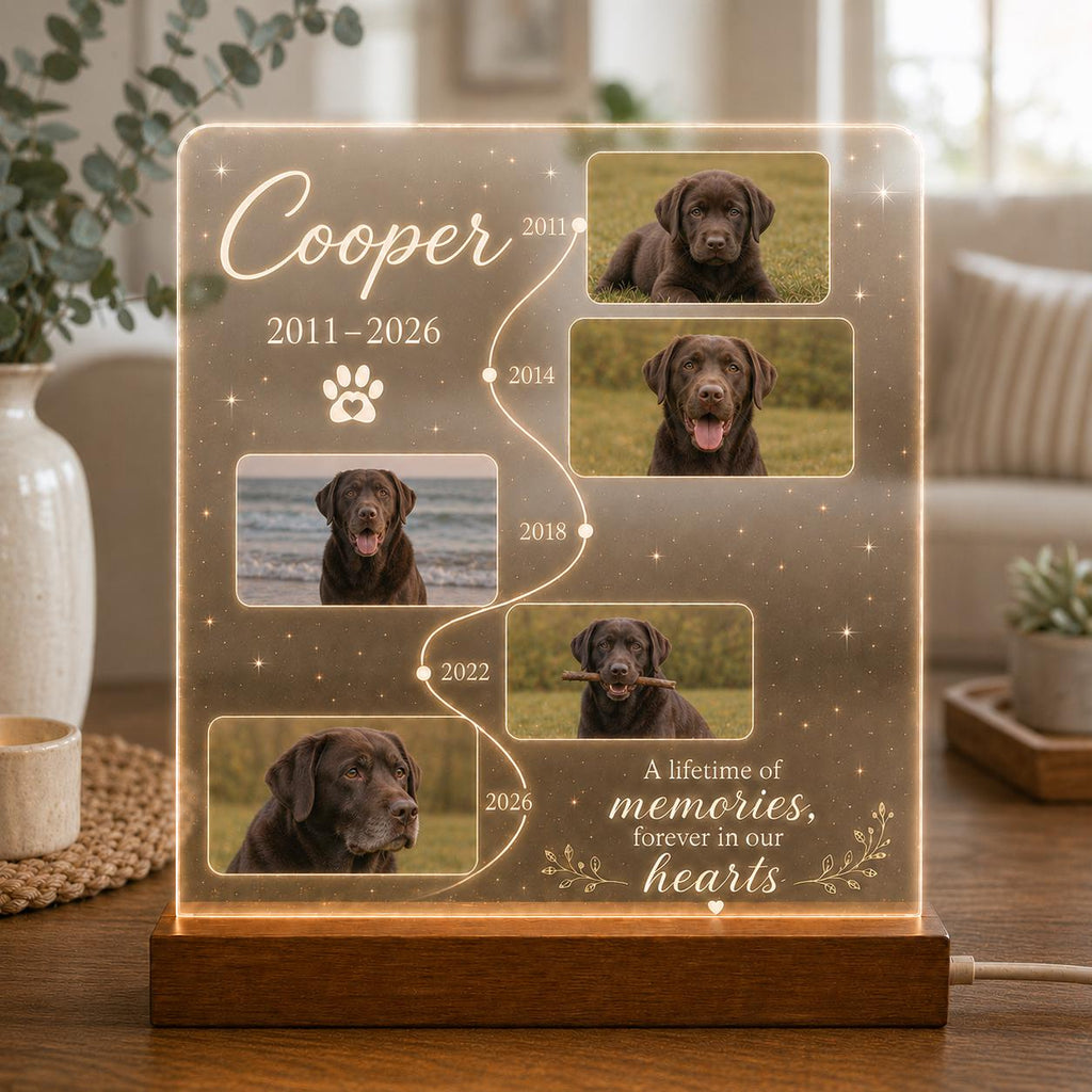 Pet Memory Timeline Lamp, Custom Dog Photo Acrylic Plaque, Personalized Life Story Light, Pet Remembrance Keepsake, Gift for Dog Parents