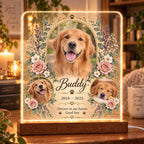 Floral Cat Memorial Lamp, Custom Pet Photo Acrylic Plaque, Personalized Cat Remembrance Light, Pet Loss Keepsake, Sympathy Gift