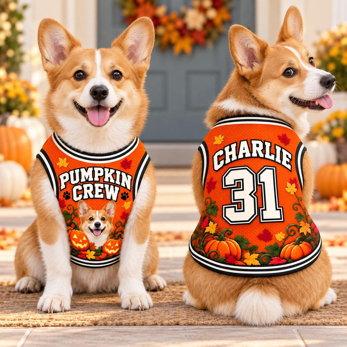 Pumpkin Crew Pet Jersey, Personalized Dog Name Number Shirt, Black Cat Halloween Outfit, Custom Fall Pet Gift