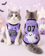 Boo Crew Pet Shirt, Personalized Dog Cat Name Number Jersey, Cute Ghost Halloween Costume, Purple Spooky Season Outfit, Pet Gift