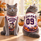 Witch Owl Pet Jersey, Personalized Halloween Dog Shirt, Custom Name Number, Salem Witching Hour Outfit, Spooky Pet Gift
