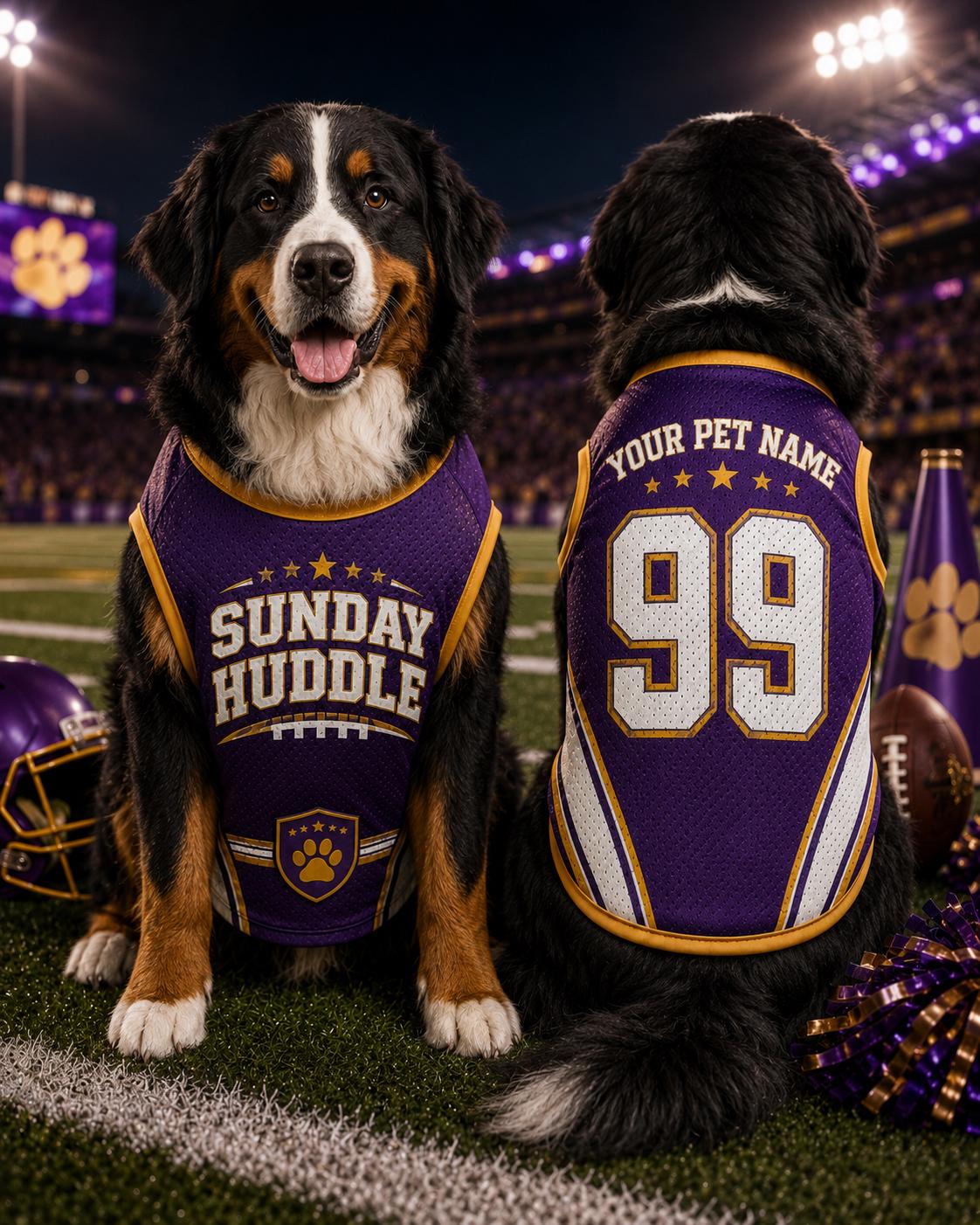 Sunday Huddle Pet Jersey, Personalized Dog Name Number Shirt, American Football Puppy Outfit, Game Day Pet Apparel, Sports Fan Gift