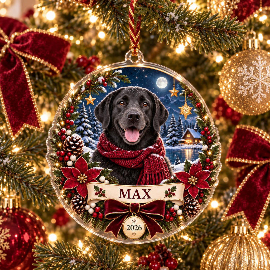 Golden Retriever Christmas Ornament, Personalized Dog Acrylic Keepsake, Custom Pet Name Year Decor, Dog Lover Holiday Gift