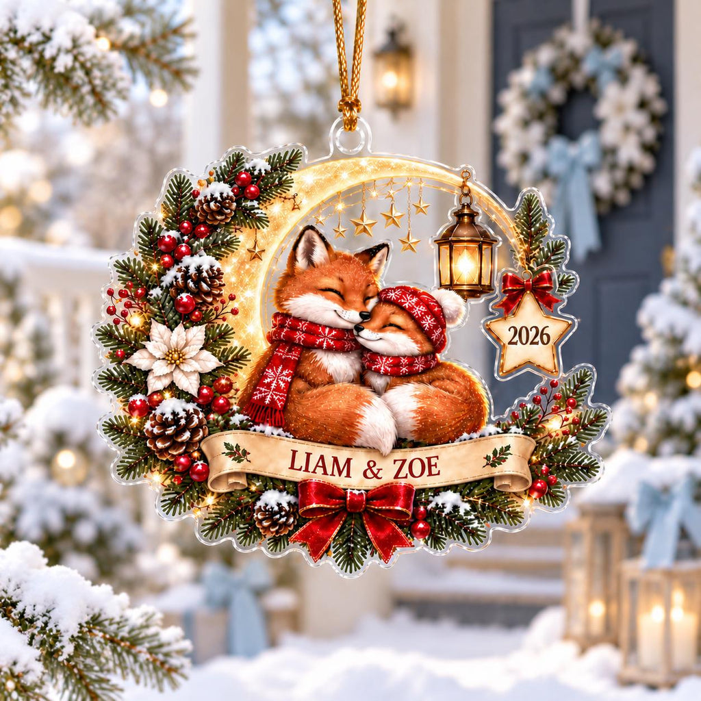 Personalized Fox Christmas Ornament, Custom Couple Names Acrylic Keepsake, Fox Couple Ornament, Christmas 2026 Gift