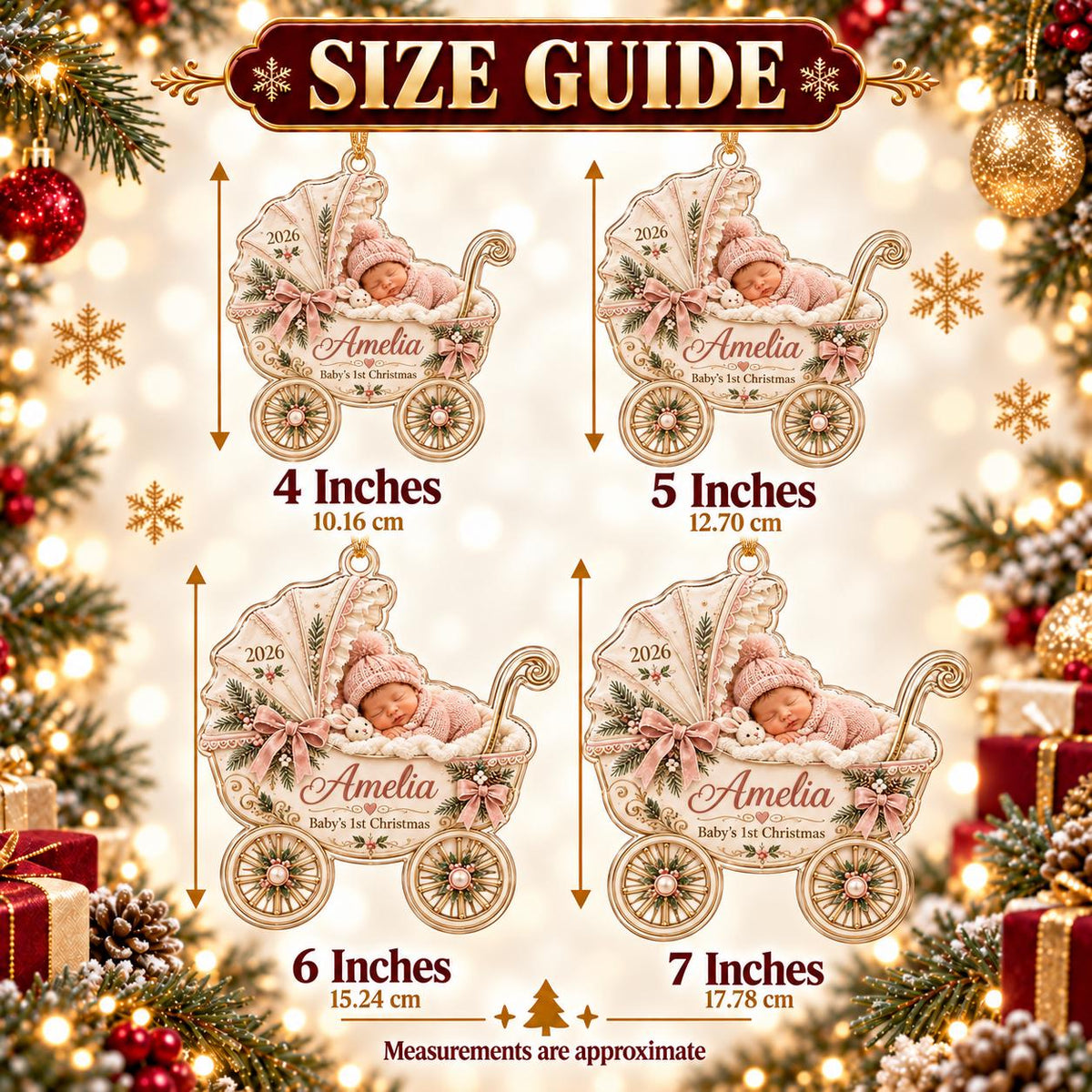 Baby Carriage Ornament, Personalized Photo Acrylic Keepsake, Custom Name Year, Baby First Christmas Gift