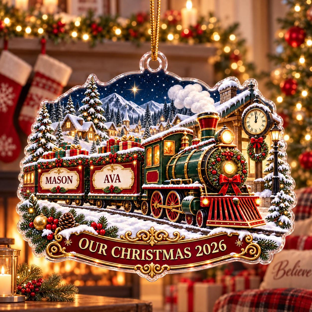 Christmas Train Ornament, Personalized Acrylic Keepsake, Custom Name Holiday Train Decor, Our Christmas 2026 Gift