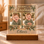 First Christmas Photo Lamp, Personalized Baby Acrylic Plaque, Custom Name Year, Rocking Horse Holiday Keepsake