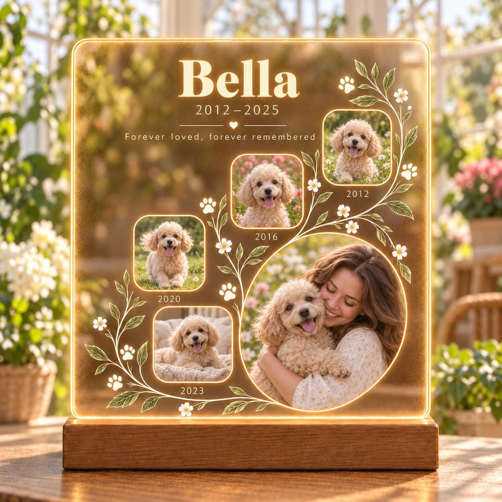 Personalized Pet Memorial Light, Custom Dog Photo Acrylic Plaque, Pet Memory Timeline, Sympathy Gift for Dog Owner