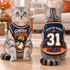 Ghost Parade Pet Jersey, Personalized Dog Name Number Shirt, Halloween Pet Top, Pumpkin Costume, Spooky Season Dog Gift