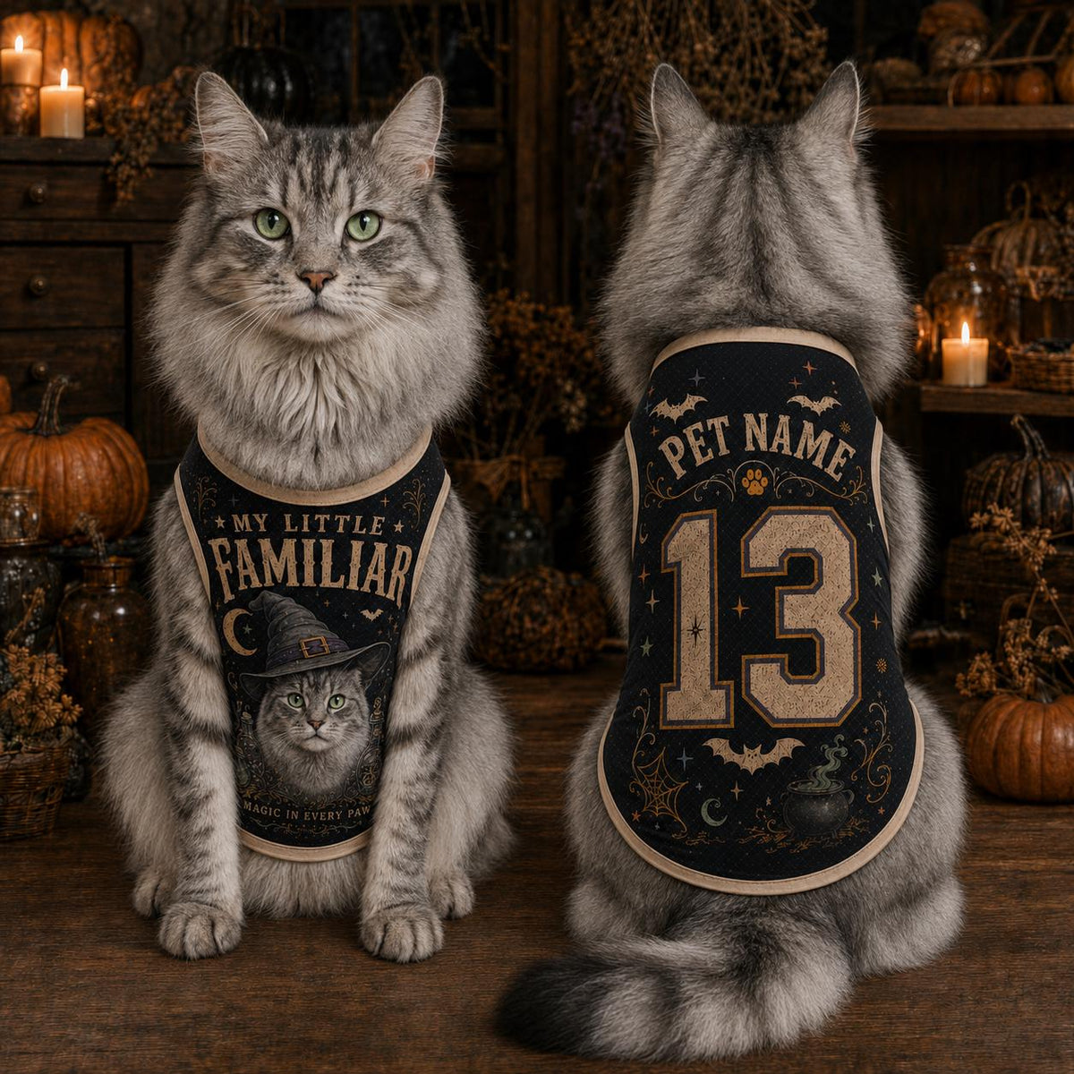 Little Familiar Pet Jersey, Personalized Witch Dog Shirt, Custom Pet Name Number Halloween Vest, Magic in Every Paw Pet Outfit