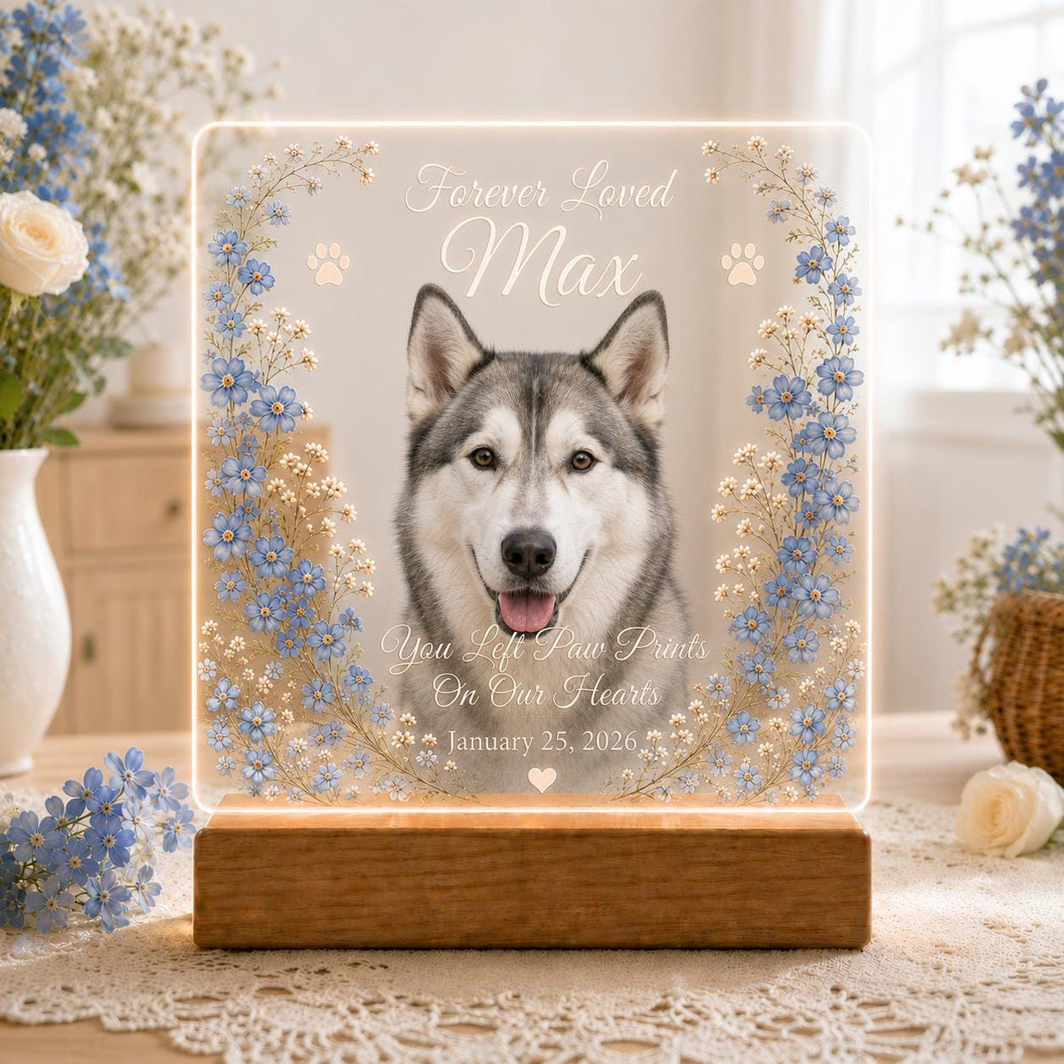 Dog Memorial Night Light, Personalized Pet Loss Acrylic Plaque, Custom Photo Remembrance Sign, Sympathy Gift for Her