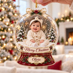 Snow Globe Baby Ornament, Personalized Photo Acrylic Keepsake, Custom Name Year, Christmas Baby Gift