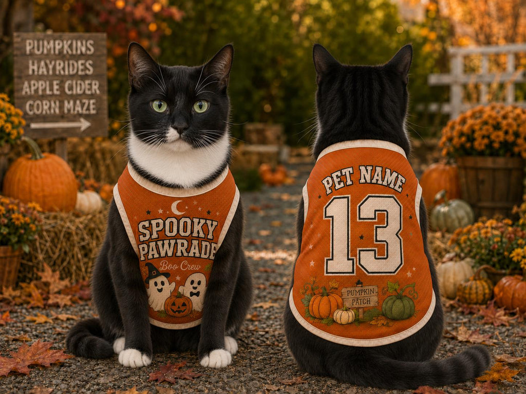 Spooky Pawrade Pet Jersey, Custom Name Number Dog Shirt, Boo Crew Ghost Outfit, Pumpkin Patch Fall Costume, Halloween Pet Gift