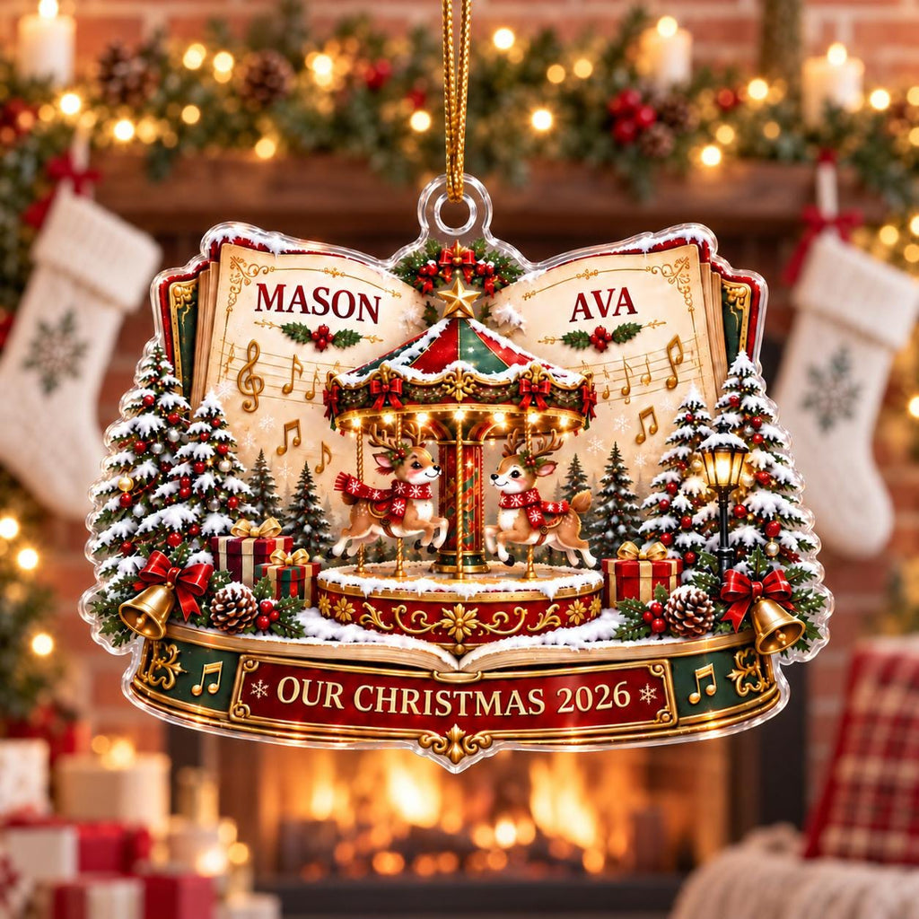 Personalized Christmas Ornament, Custom Couple Names Acrylic Ornament, Reindeer Carousel Keepsake, Our Christmas 2026 Gift