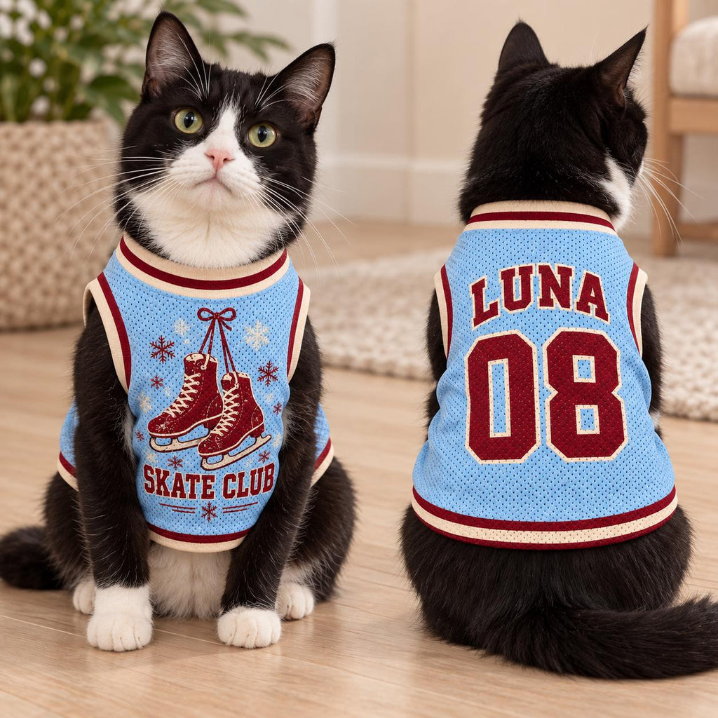 Ice Skate Pet Jersey, Personalized Dog Name Number Shirt, Winter Skating Pet Top, Skate Club Outfit, Custom Dog Gift