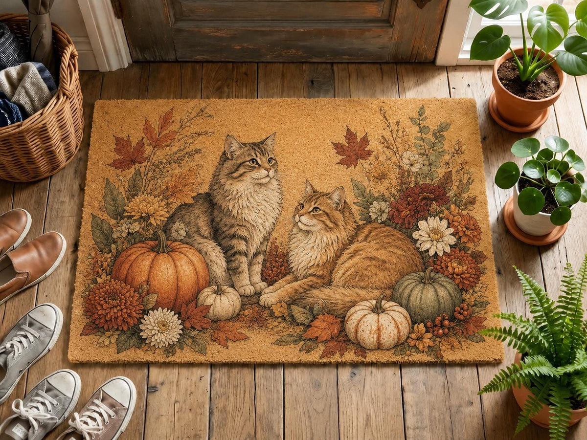Personalized Fall Pet Doormat, Custom Dog Portrait Welcome Mat, Autumn Pumpkin Floral Door Decor, Pet Lover Housewarming Gift