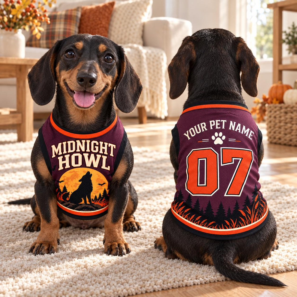 Midnight Howl Pet Jersey, Personalized Dog Name Number Shirt, Wolf Moon Halloween Pet Top, Spooky Custom Pet Costume, Fall Dog Gift