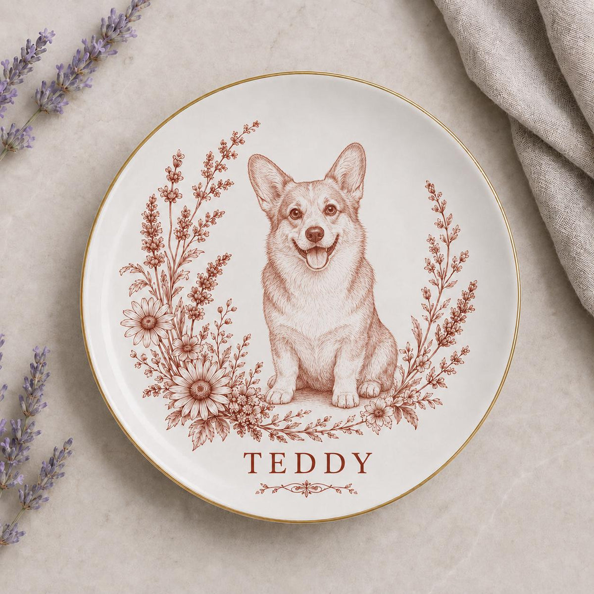 Personalized Cat Ceramic Dish, Custom Pet Name Plate, Blue Floral Cat Keepsake, Pet Memorial Gift, Cat Lover Home Decor