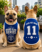Grand Slam Pet Jersey, Personalized Dog Name Number Shirt, All Star Pup Game Day Outfit, Blue Varsity Puppy Top, Sports Fan Gift