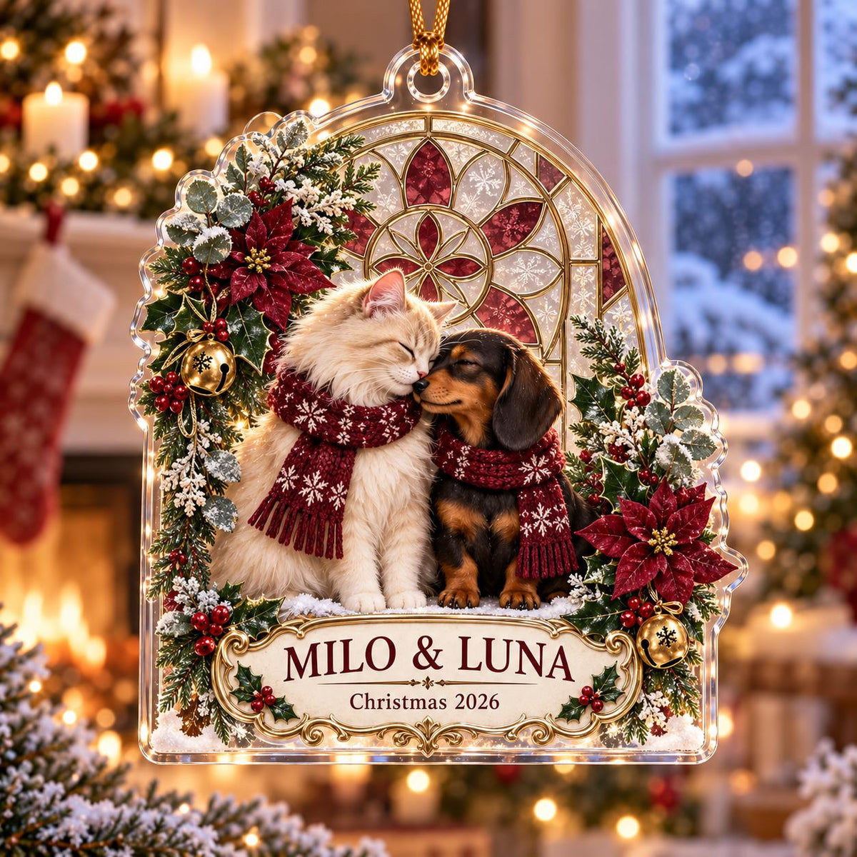 Dog Cat Christmas Ornament, Personalized Pet Name Acrylic Keepsake, Dachshund Cat Holiday Decor, Pet Lover Christmas Gift