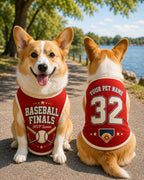 Baseball Finals Pet Jersey, Personalized Dog Name Number Shirt, MVP Season Puppy Outfit, Red Varsity Game Day Pet Top