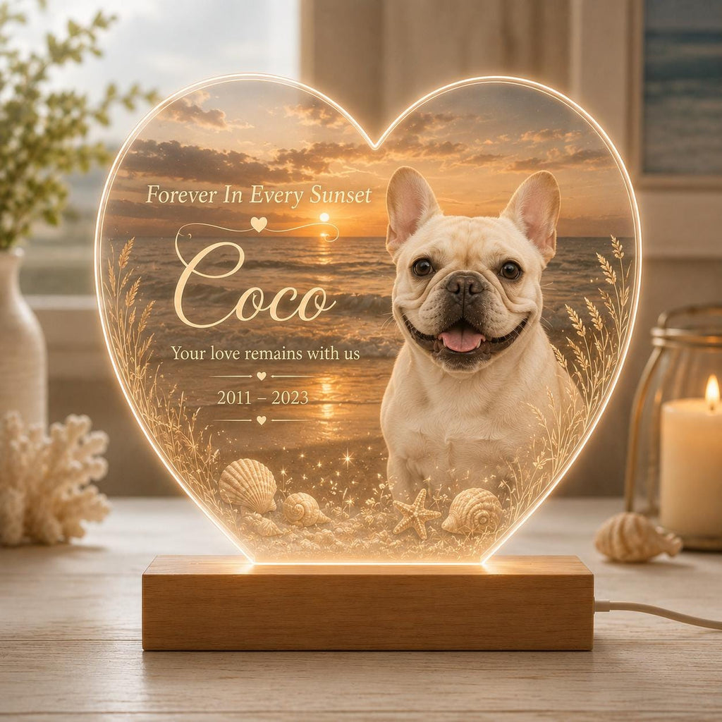 Frenchie Memorial Light, Personalized Dog Photo Lamp, Sunset Acrylic Plaque, Pet Loss Keepsake, Gift for Frenchie Mom