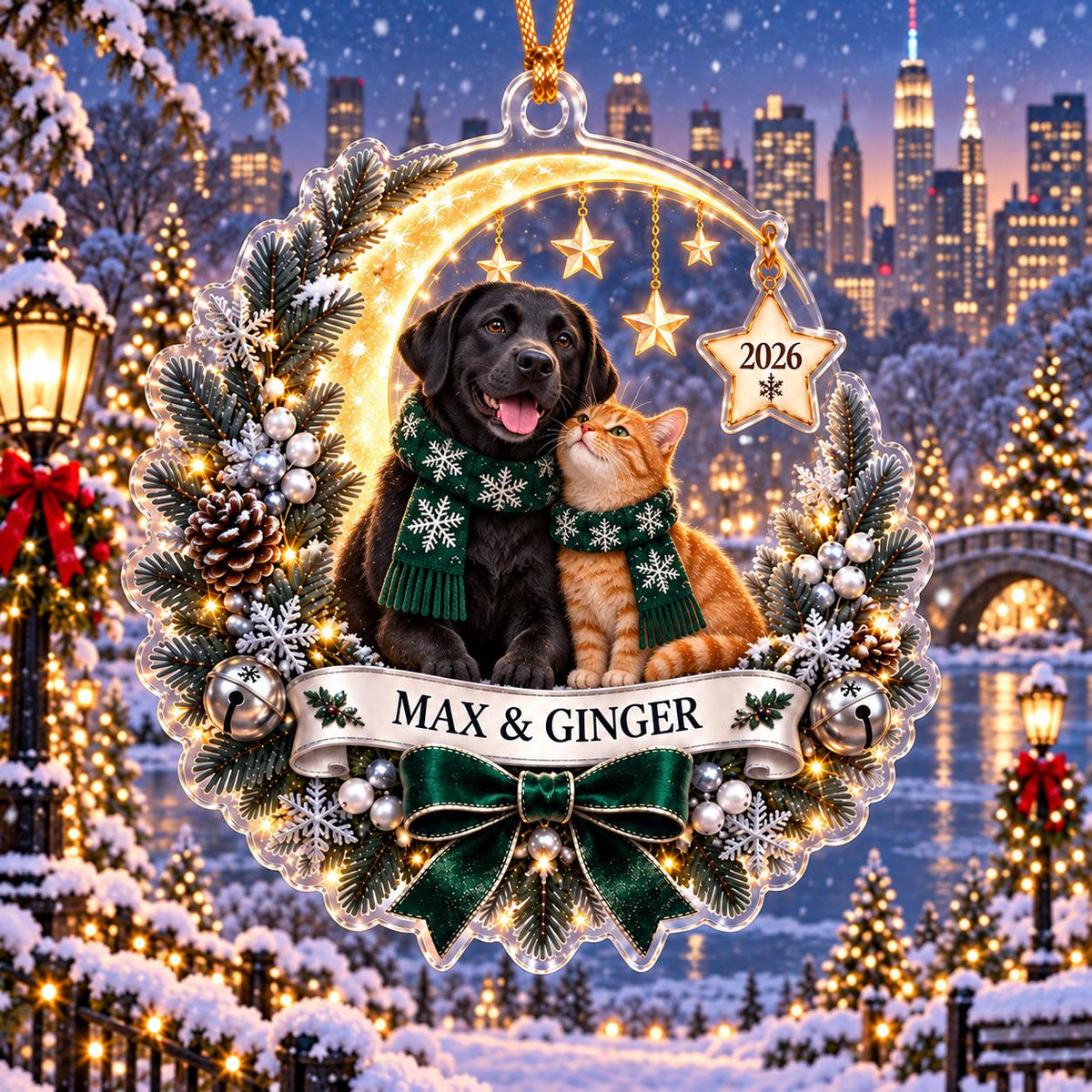 Dog & Cat Christmas Keepsake, Custom Pet Name Acrylic Ornament, Winter Holiday Decor, Personalized Pet Family Gift