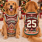 Gingerbread Pet Jersey, Personalized Dog Name Number Shirt, Christmas Pet Top, Holiday Sports Outfit, Custom Dog Gift