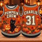 Pumpkin Crew Pet Jersey, Personalized Dog Name Number Shirt, Black Cat Halloween Outfit, Custom Fall Pet Gift