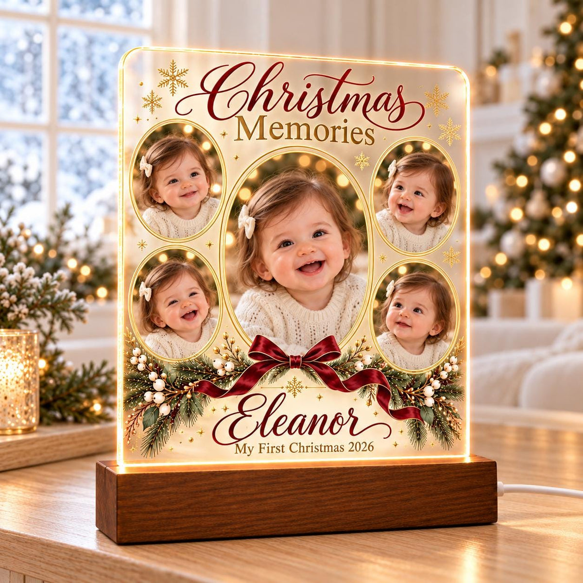 Christmas Memories Lamp, Personalized Baby Acrylic Photo Plaque, Custom Name Year, First Christmas Keepsake