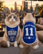 Grand Slam Pet Jersey, Personalized Dog Name Number Shirt, All Star Pup Game Day Outfit, Blue Varsity Puppy Top, Sports Fan Gift