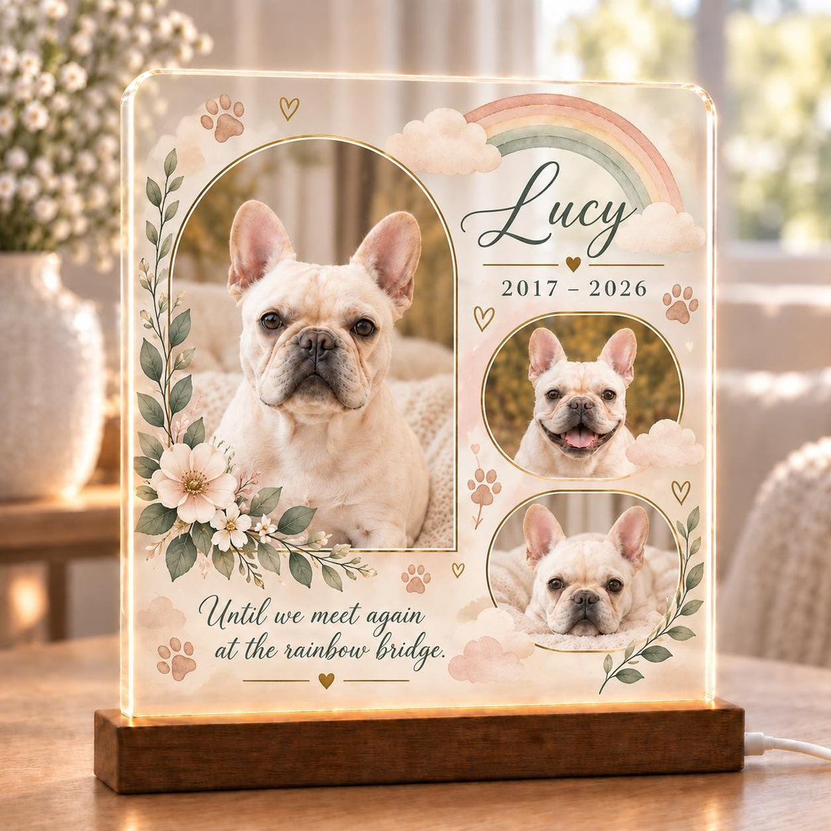 Cat Memorial Lamp, Custom Pet Photo Acrylic Plaque, Personalized Rainbow Bridge Light, Ragdoll Cat Remembrance Gift, Pet Loss Keepsake