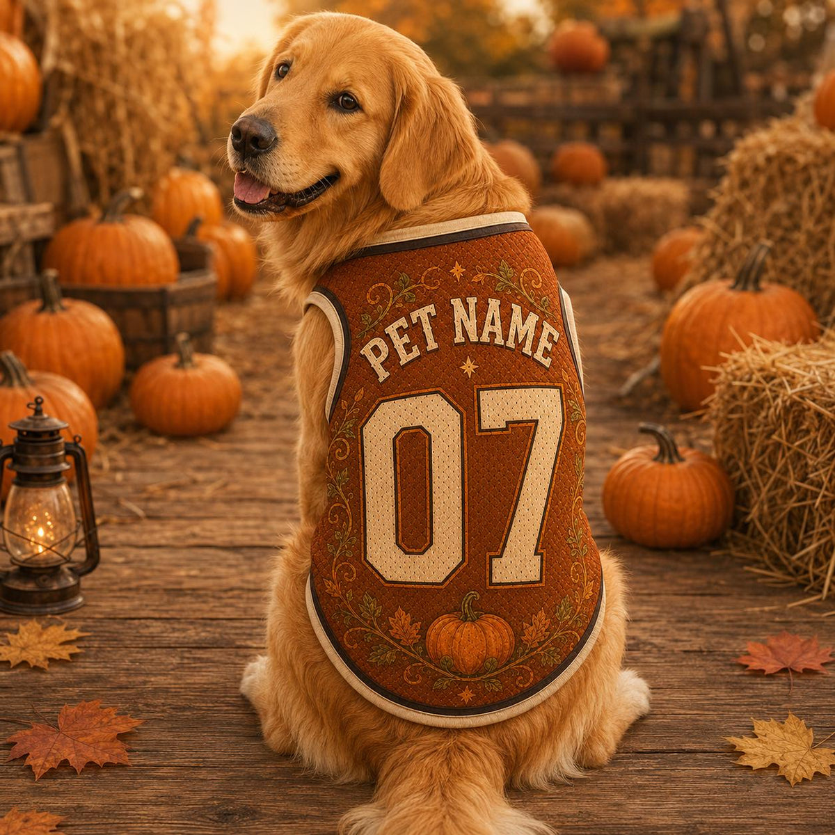 Pumpkin Dog Jersey, Personalized Pet Name Number Shirt, Fall Harvest Pet Outfit, Golden Retriever Autumn Jersey, Thanksgiving Dog Gift