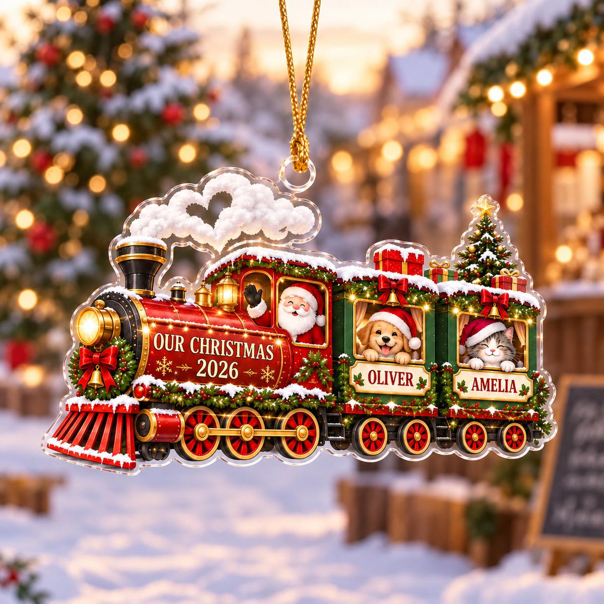 Pet Christmas Ornament, Personalized Dog Cat Name Acrylic Ornament, Christmas Train Keepsake, Pet Lover Gift 2026