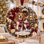 Burgundy Pet Christmas Ornament, Personalized Dog Cat Acrylic Keepsake, Custom Pet Names Year Decor, Pet Parent Holiday Gift