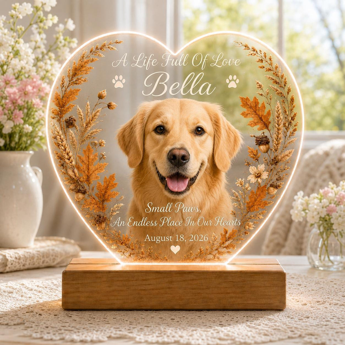 Dog Memorial Night Light, Personalized Pet Photo Acrylic Plaque, Golden Retriever Remembrance, Pet Loss Gift for Her