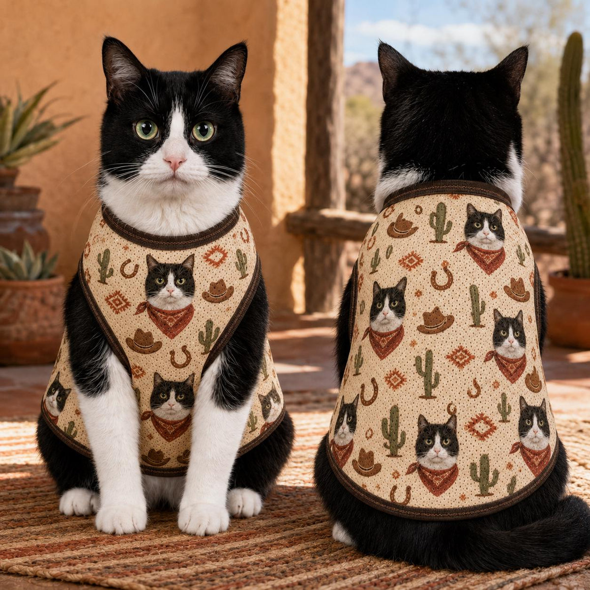 Western Cat Jersey, Personalized Pet Face Shirt, Custom Cowboy Cat Outfit, Cactus Pet Vest, Southwestern Cat Lover Gift