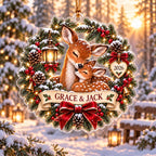 Personalized Deer Christmas Ornament, Acrylic Family Keepsake, Doe and Fawn Holiday Decor, Custom Name Christmas Gift