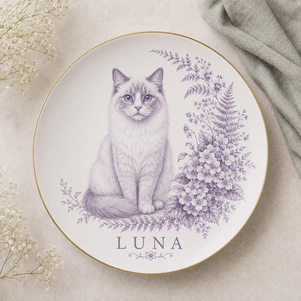 Personalized French Bulldog Portrait Plate, Custom Dog Portrait, Frenchie Memorial Gift, Custom Pet Name Plate, Botanical Dog Lover Gift