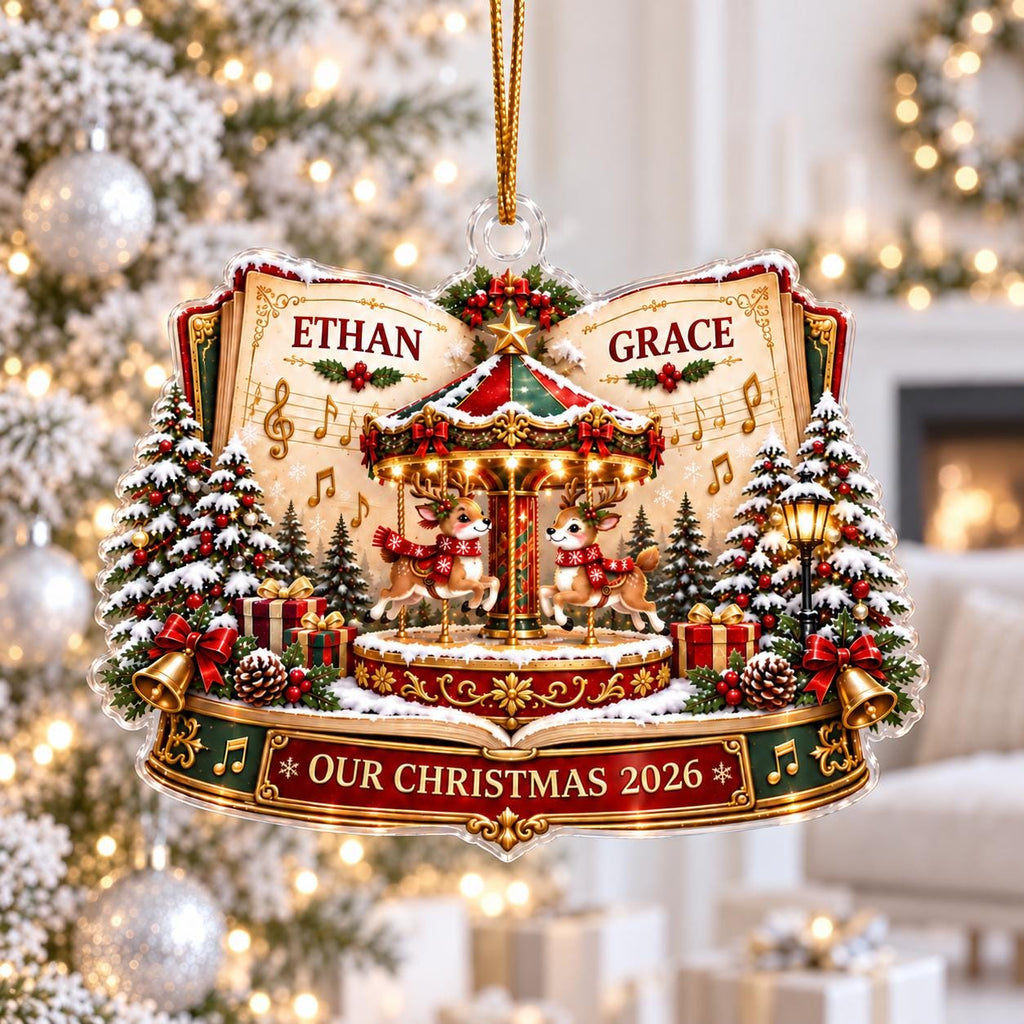 Personalized Christmas Ornament, Custom Couple Names Acrylic Ornament, Reindeer Carousel Keepsake, Our Christmas 2026 Gift