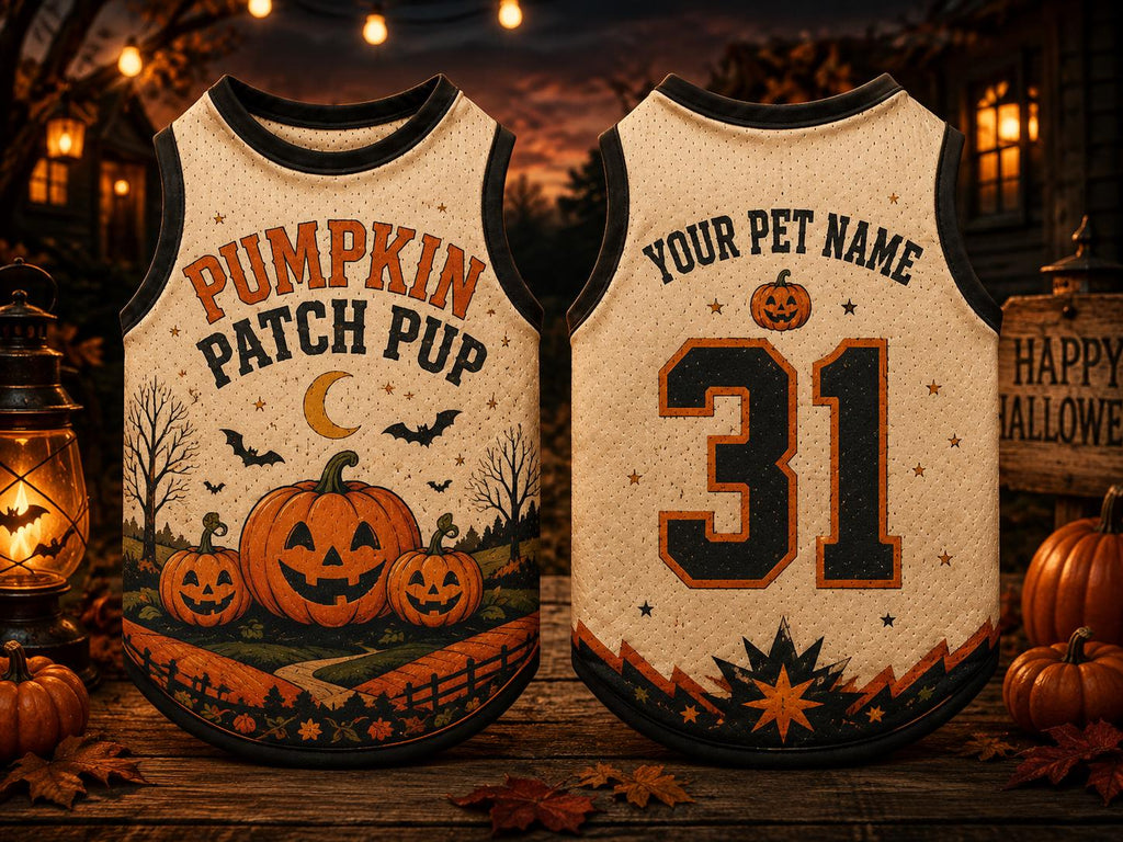 Pumpkin Patch Pup Pet Jersey, Personalized Dog Name Number Shirt, Halloween Dog Costume, Fall Pet Outfit, Pumpkin Lover Gift