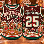 Gingerbread Pet Jersey, Personalized Dog Name Number Shirt, Christmas Pet Top, Holiday Sports Outfit, Custom Dog Gift